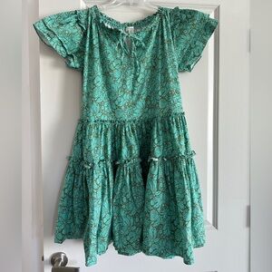 Sundance Teal Floral Tiered Flutter-Sleeve Dress
